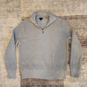 J.Crew 100% Cotton Cable Knit 1/4 Zip Sweater Mens M Gray Classy Preppy